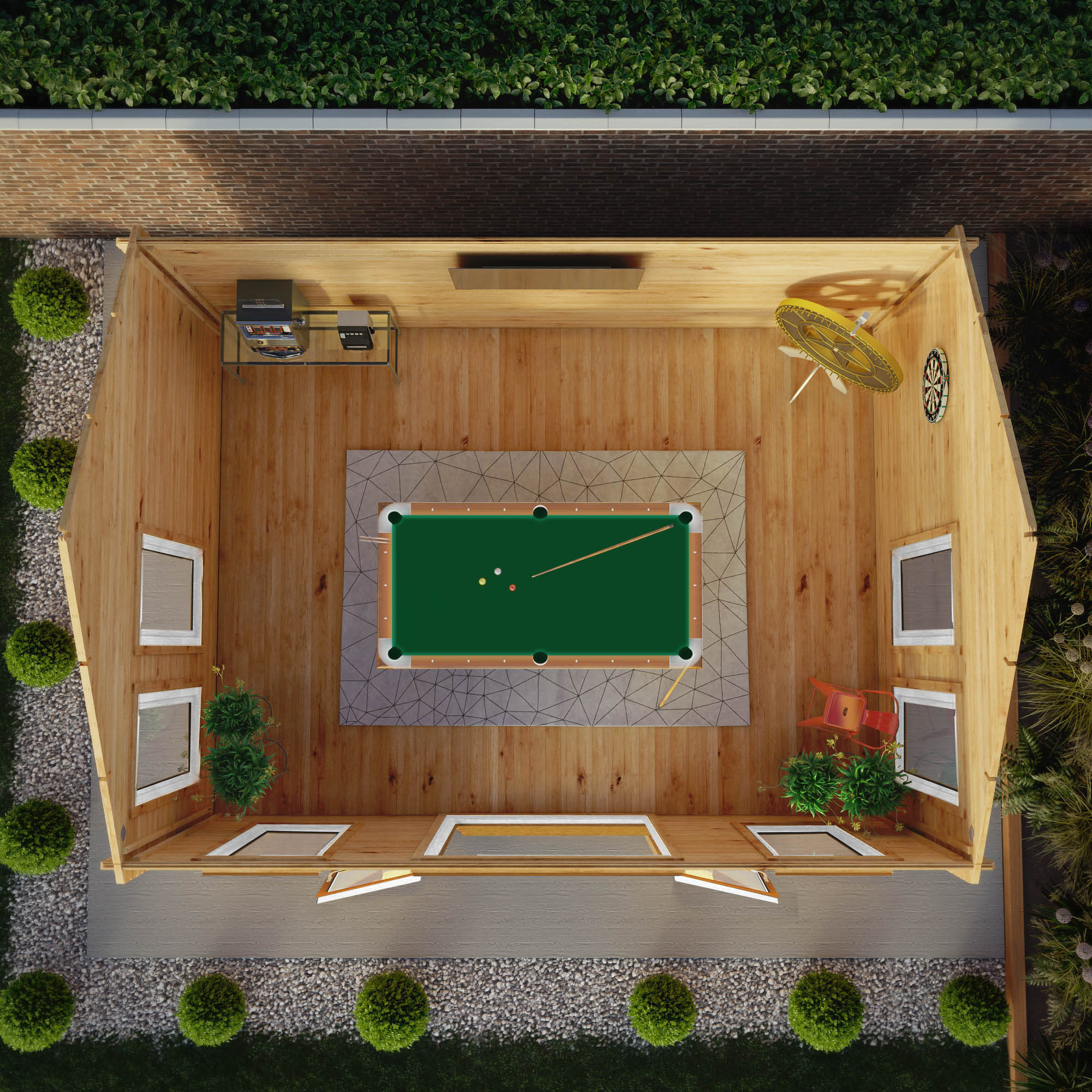 5.3m x 4m Clock Tower Log Cabin - UPVC Oak