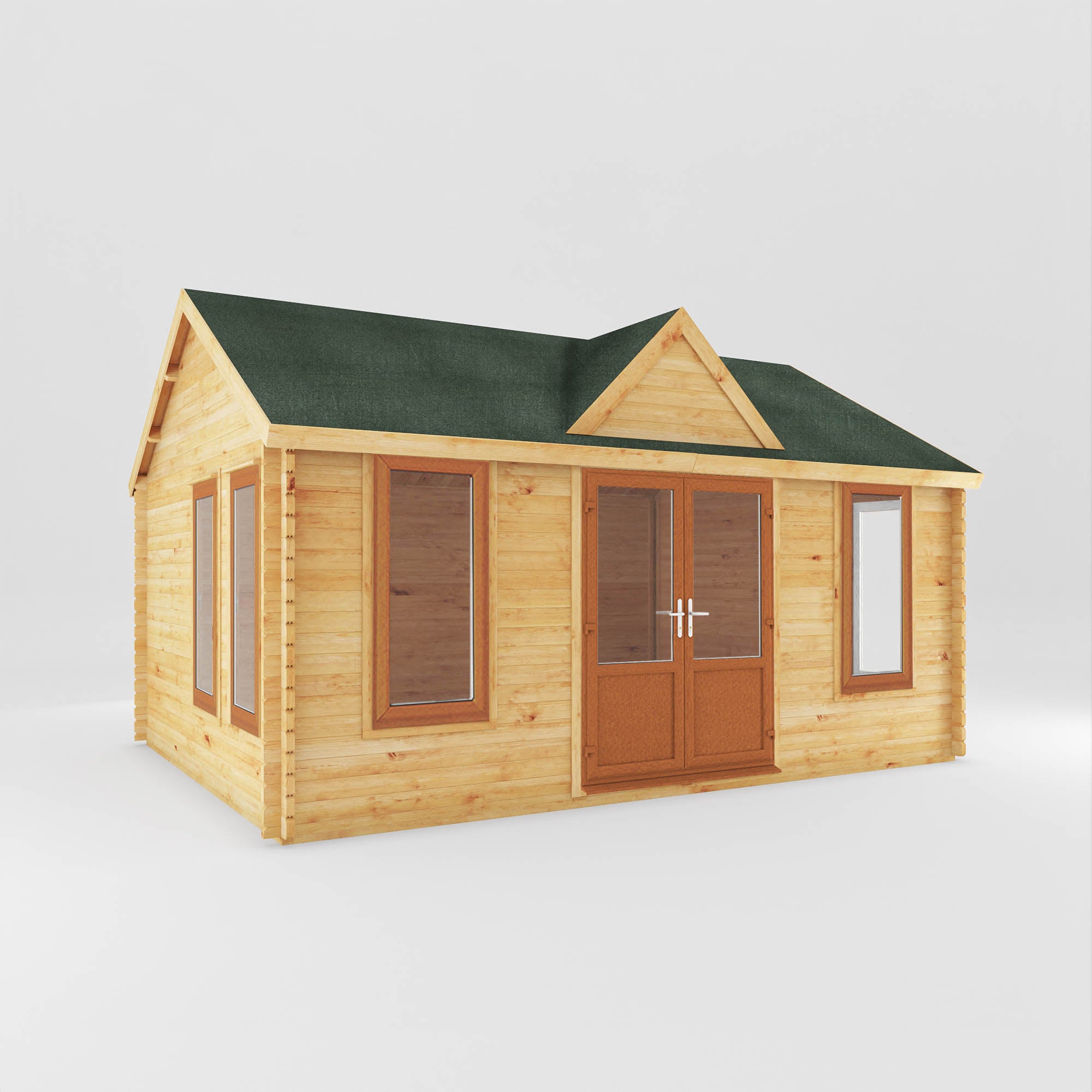 5.3m x 4m Clock Tower Log Cabin - UPVC Oak