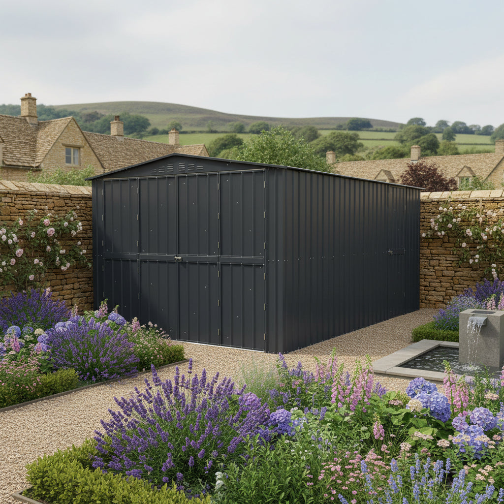 Globel 10x15 Dual Door Steel Workshop Garage – Mercia Garden Products