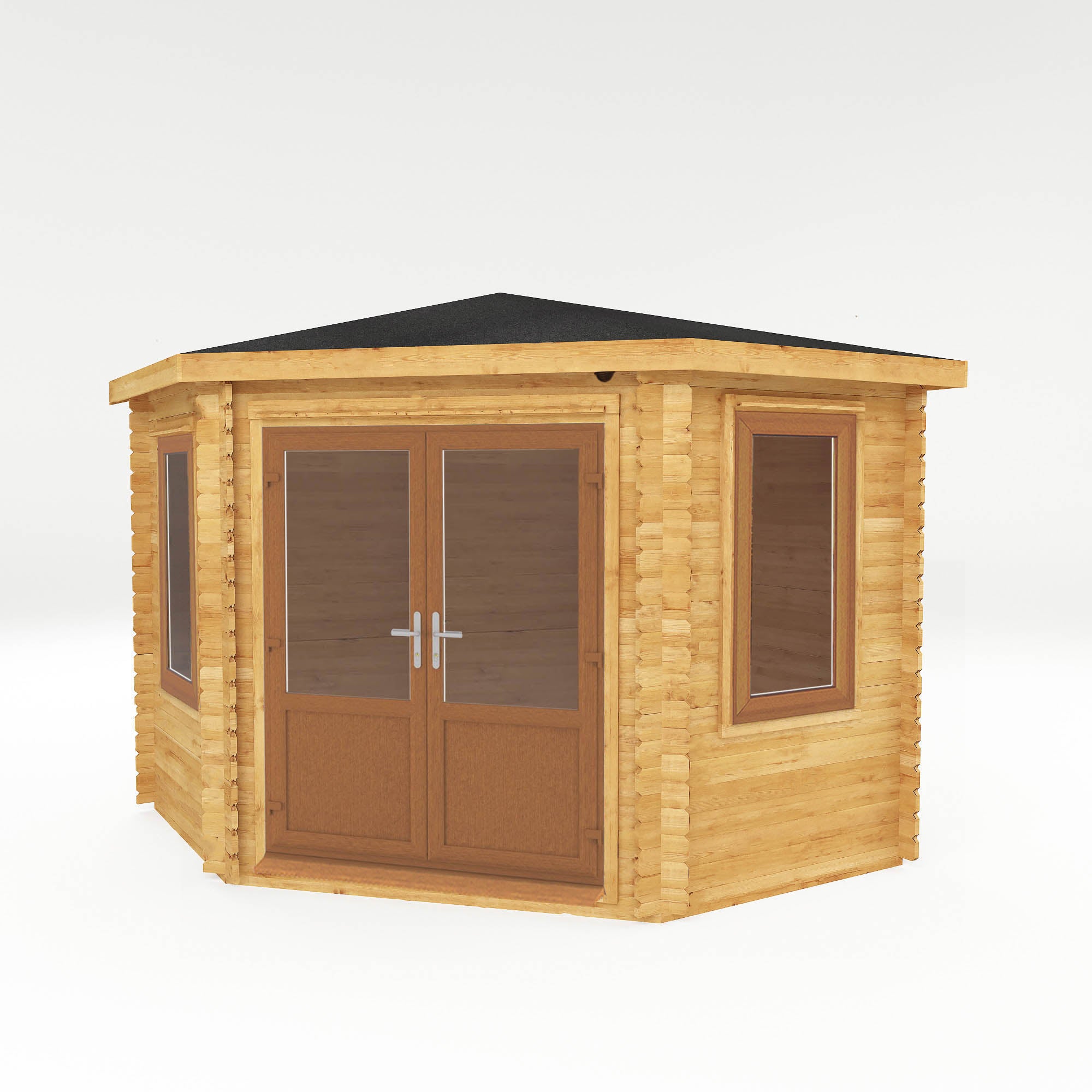 3m x 3m Corner Log Cabin - UPVC Oak