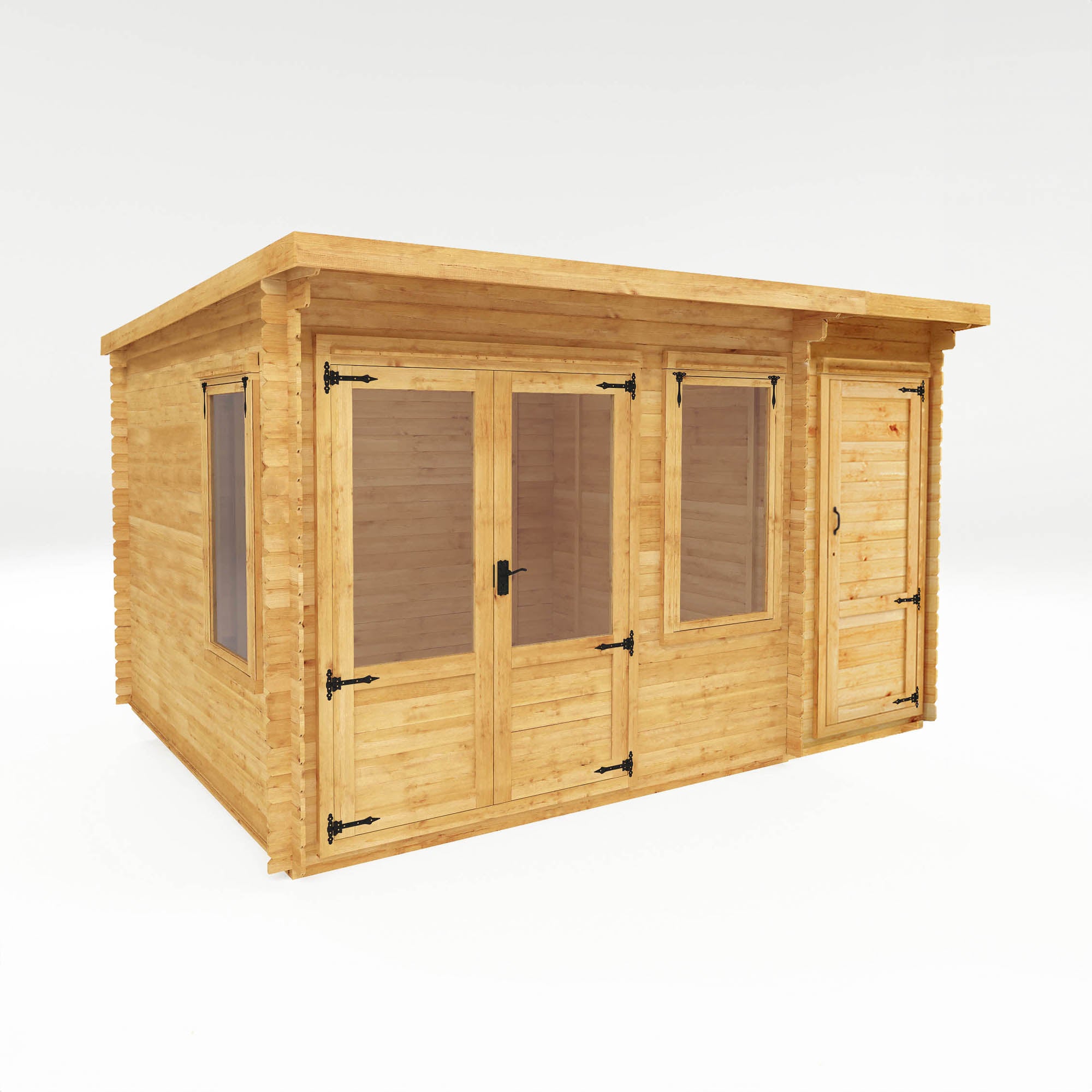 4.1m x 3m Pent Log Cabin with Side Shed - 19mm