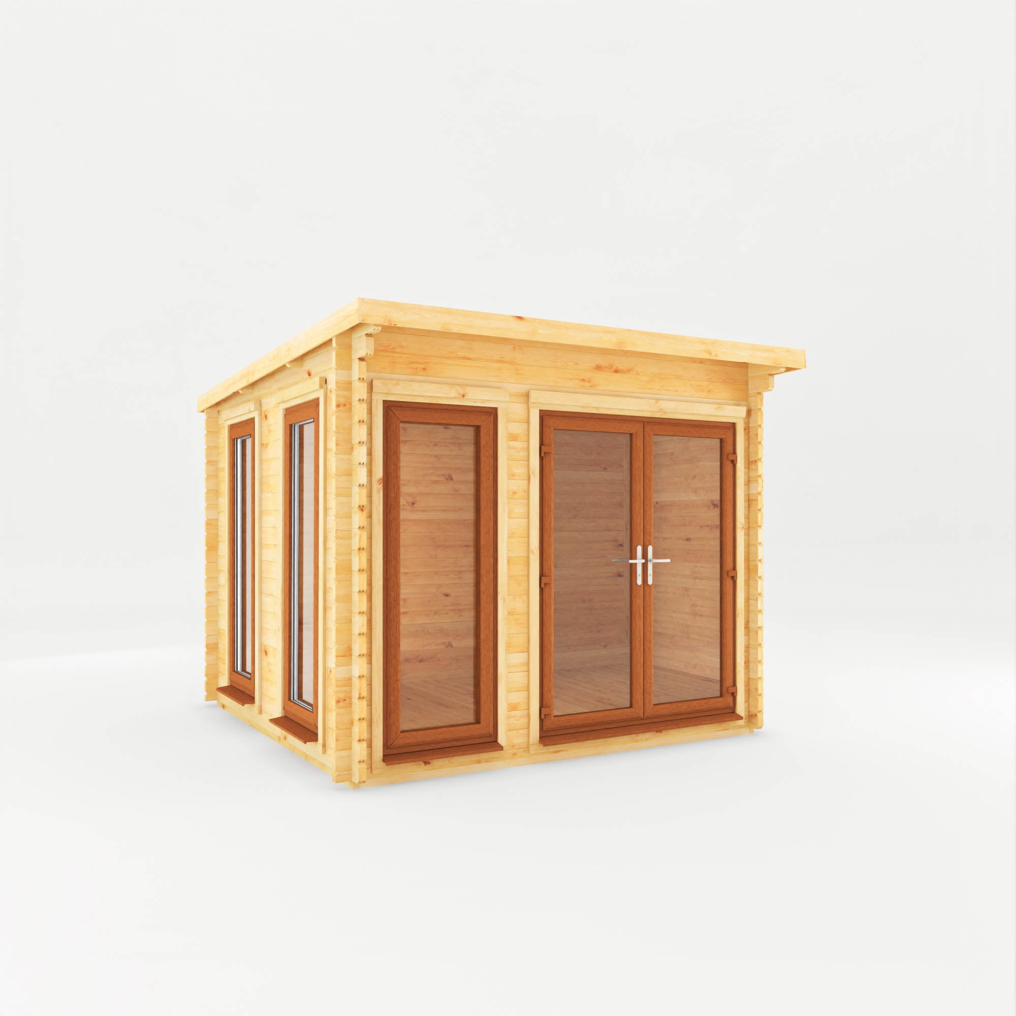 3m x 3m Studio Pent Log Cabin - UPVC Oak