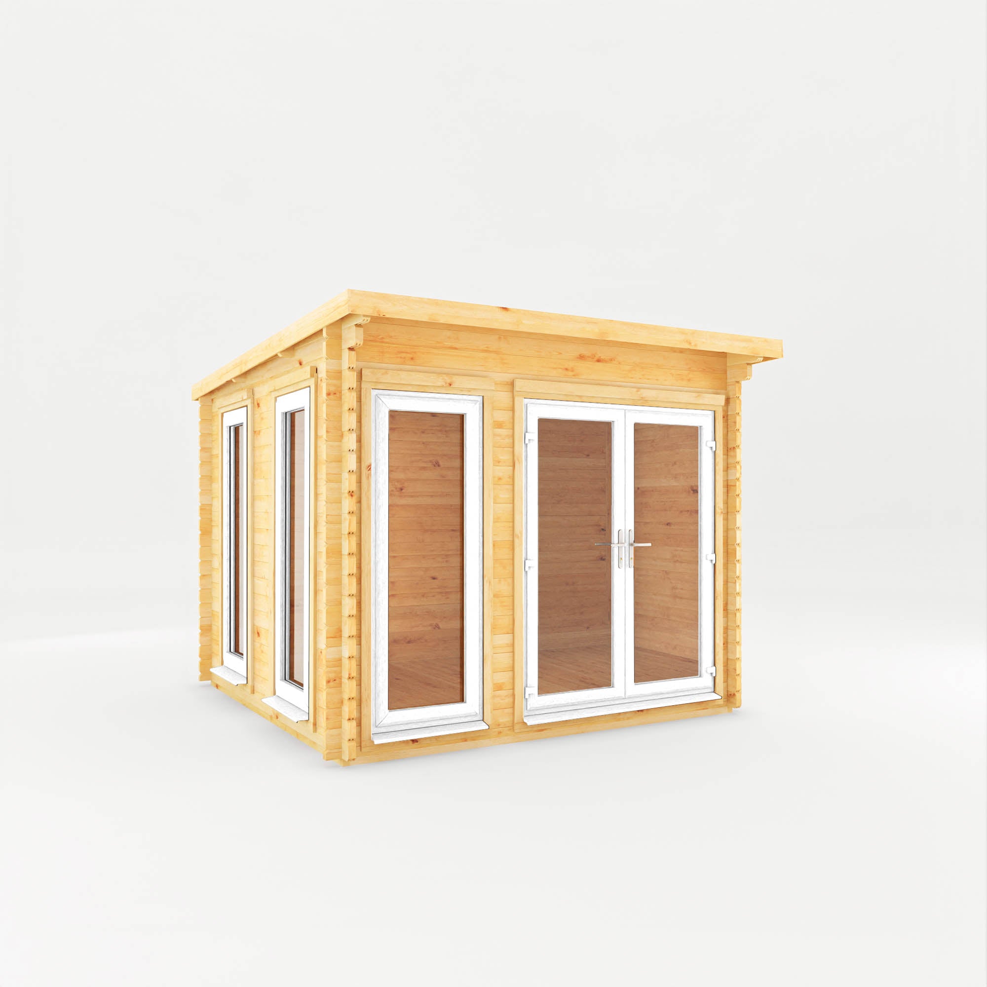 3m x 3m Studio Pent Log Cabin - UPVC White