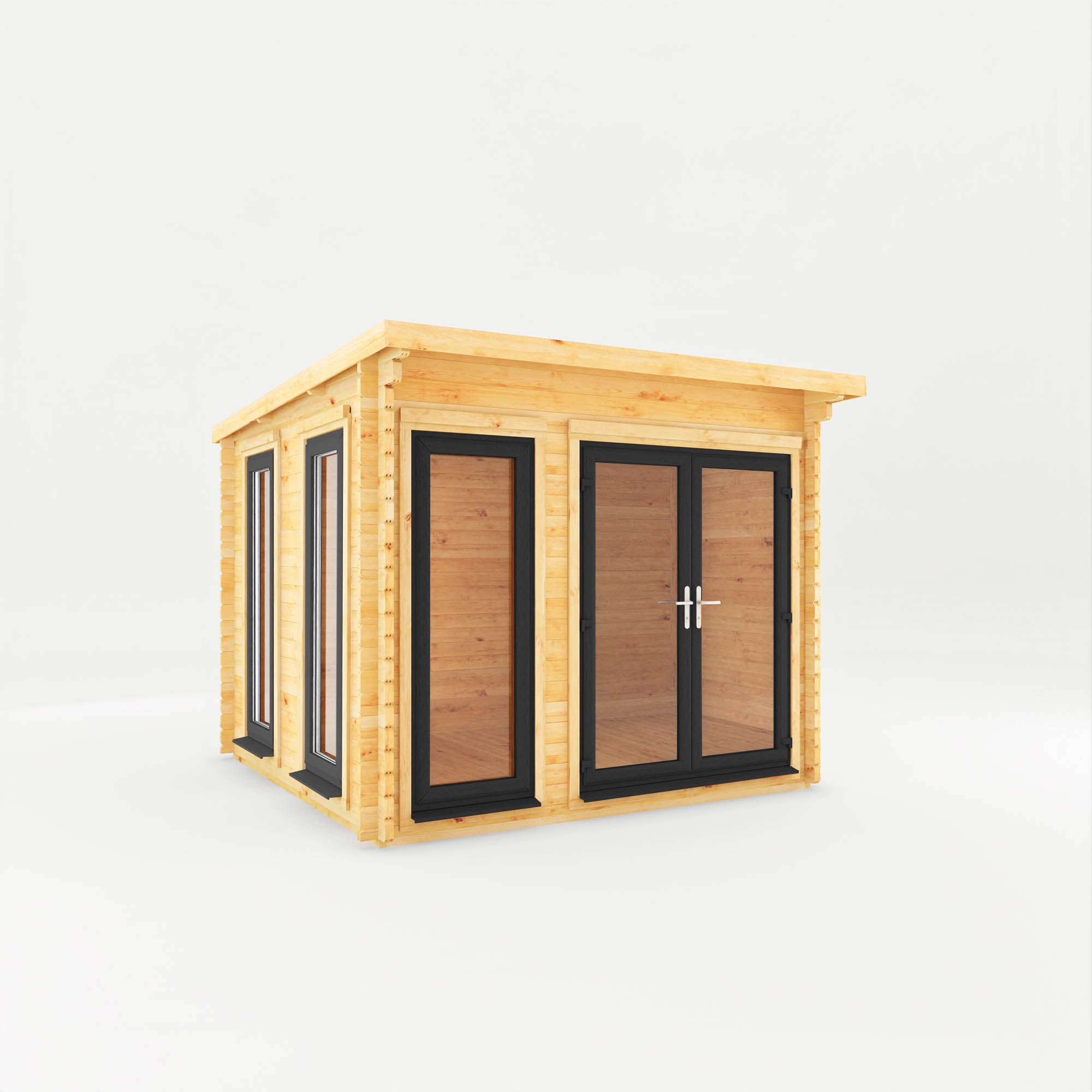 3m x 3m Studio Pent Log Cabin - UPVC Anthracite