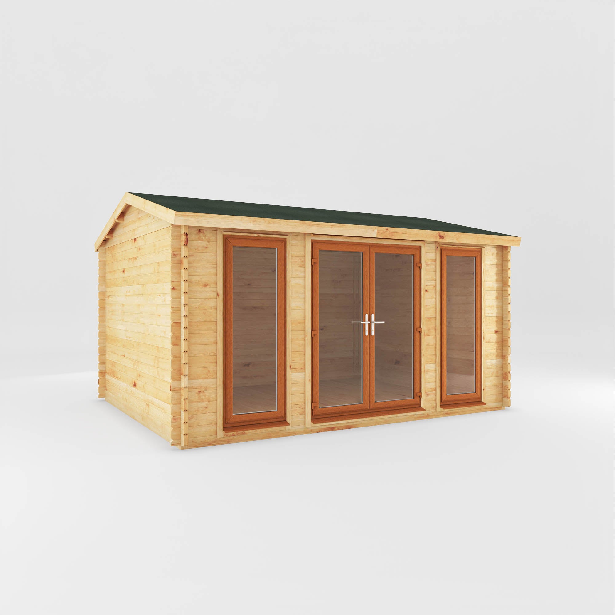 4.5m x 3.5m Home Office Studio Log Cabin - UPVC Oak