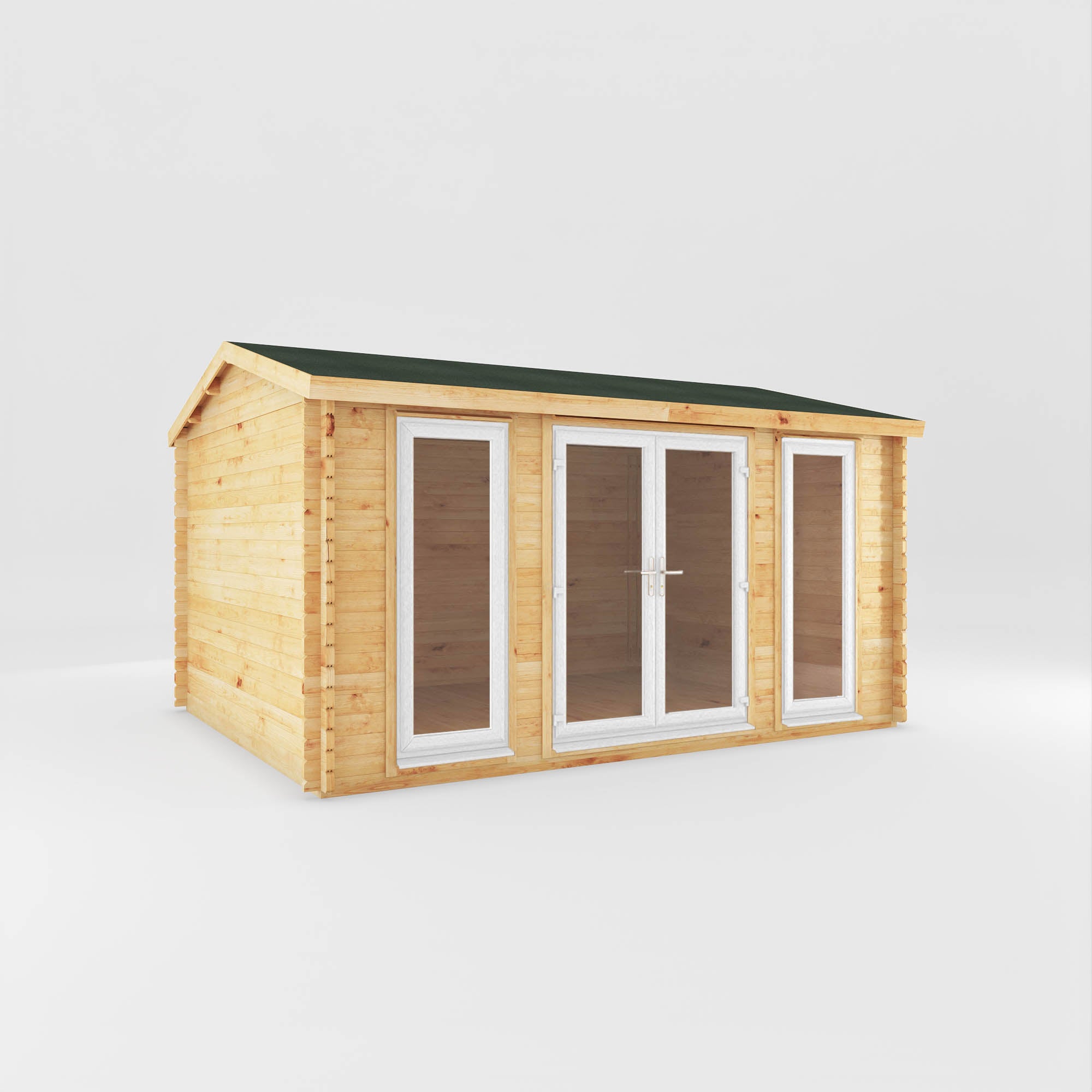 4.5m x 3.5m Home Office Studio Log Cabin - UPVC White