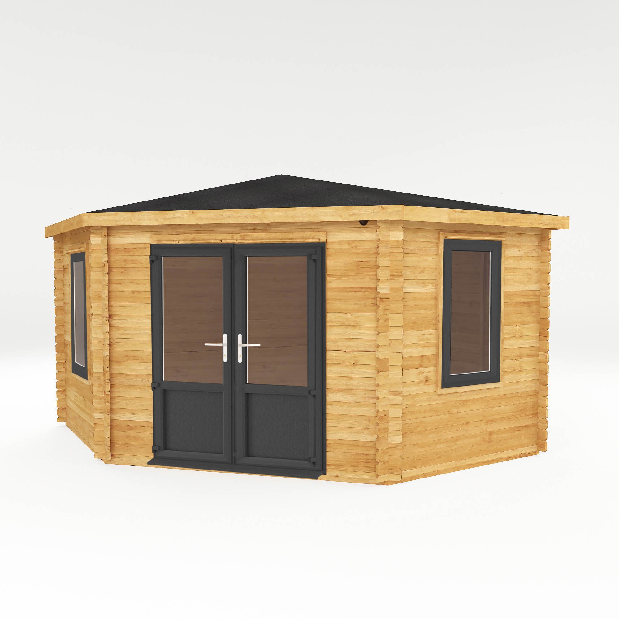 4m x 4m Corner Log Cabin - UPVC Anthracite