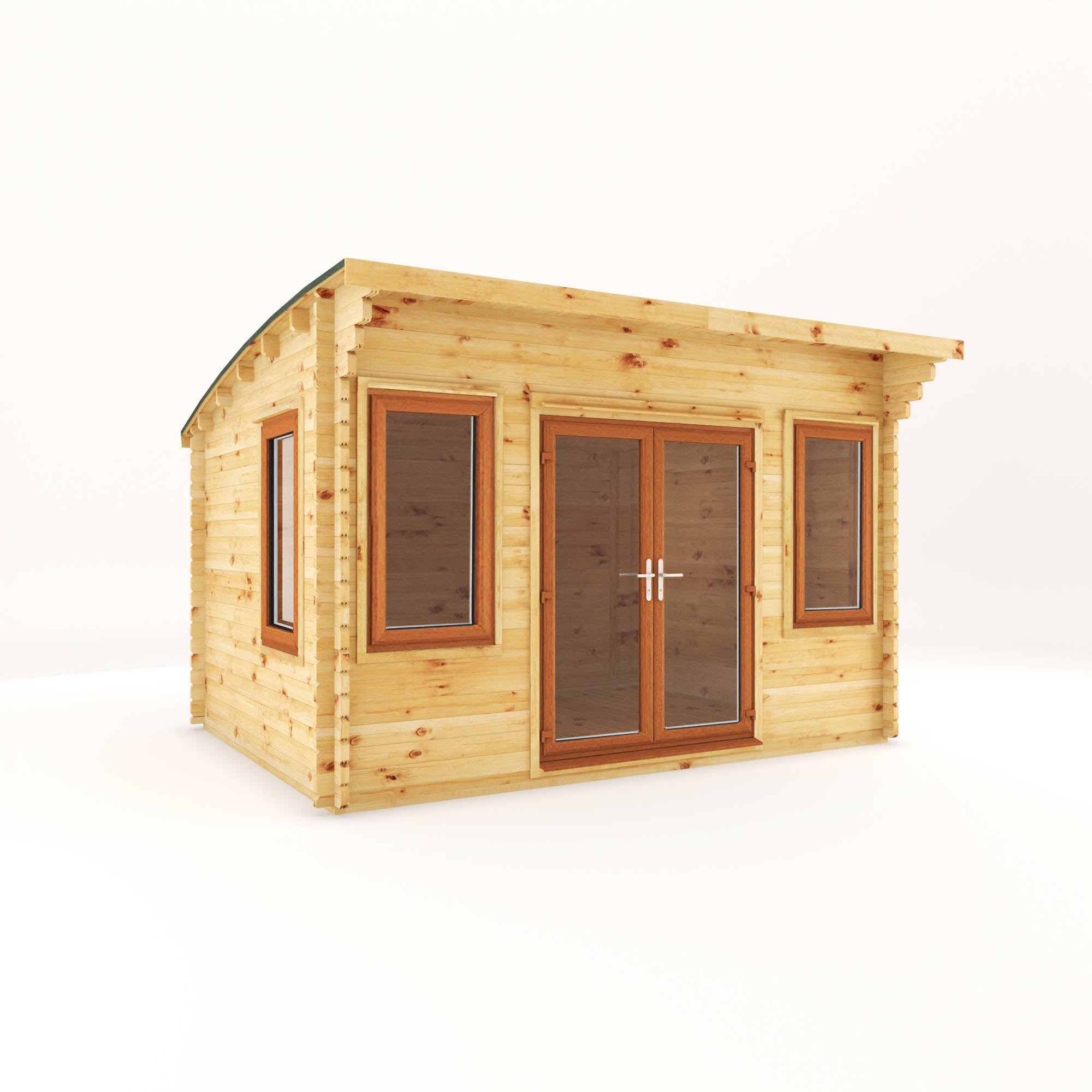 4m x 3m Curved Roof Helios Log Cabin - UPVC Oak