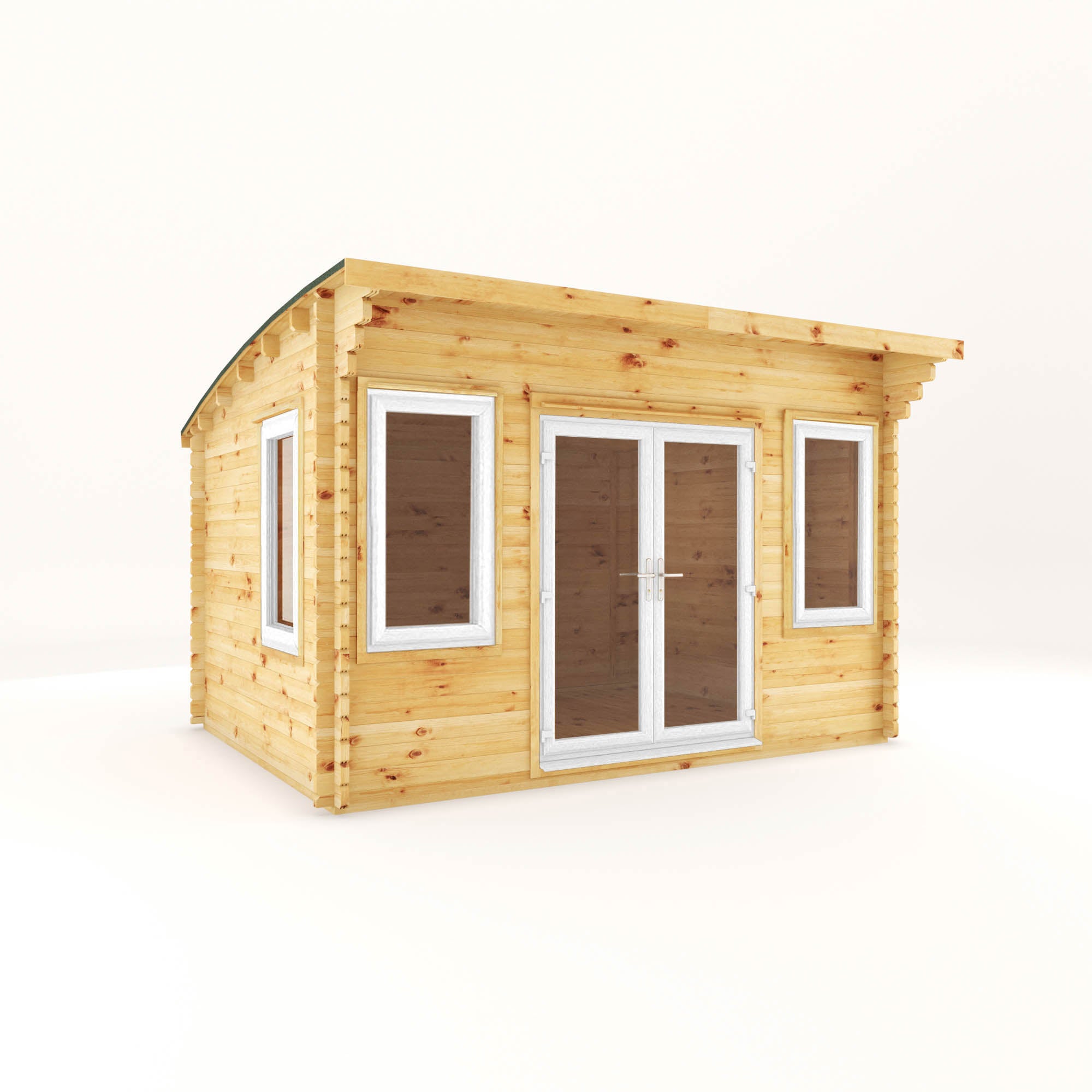 4m x 3m Curved Roof Helios Log Cabin - UPVC White