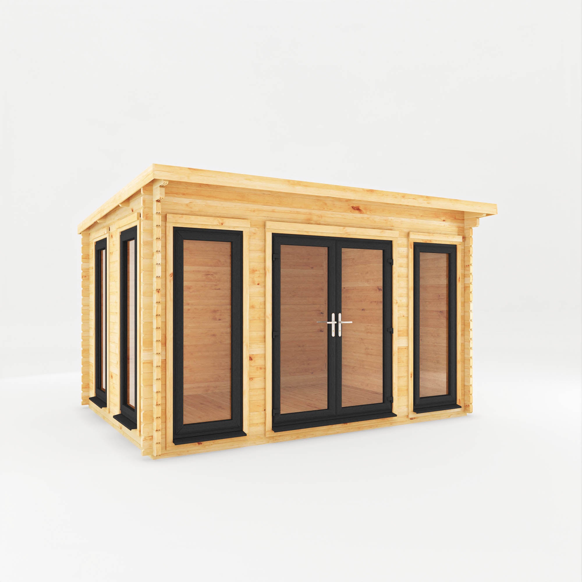 4m x 3m Studio Pent Log Cabin - UPVC Anthracite