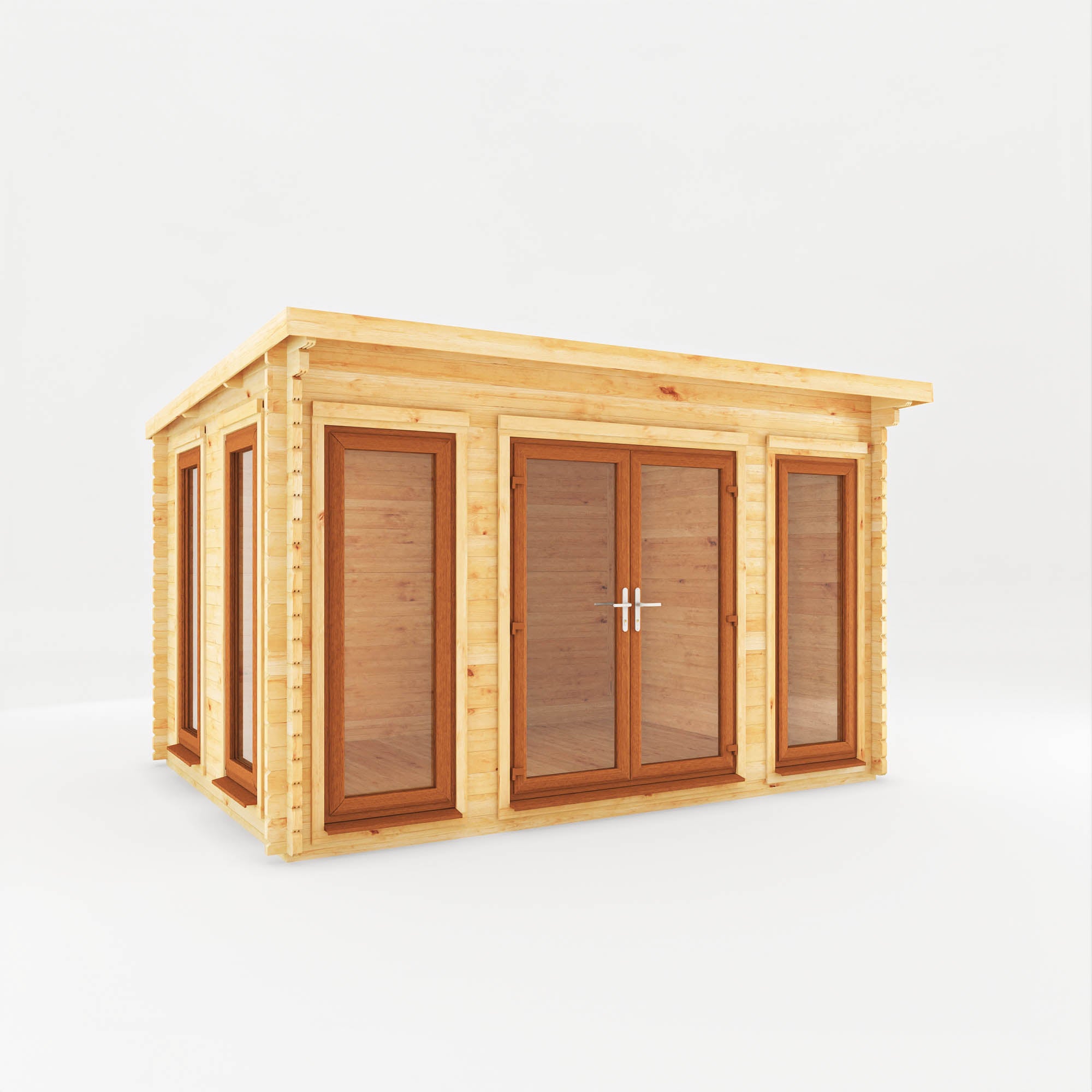 4m x 3m Studio Pent Log Cabin - UPVC Oak