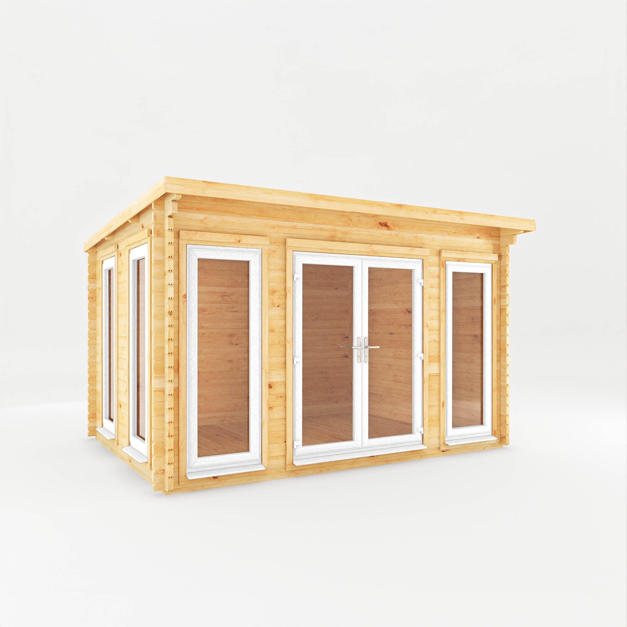 4m x 3m Studio Pent Log Cabin - UPVC White