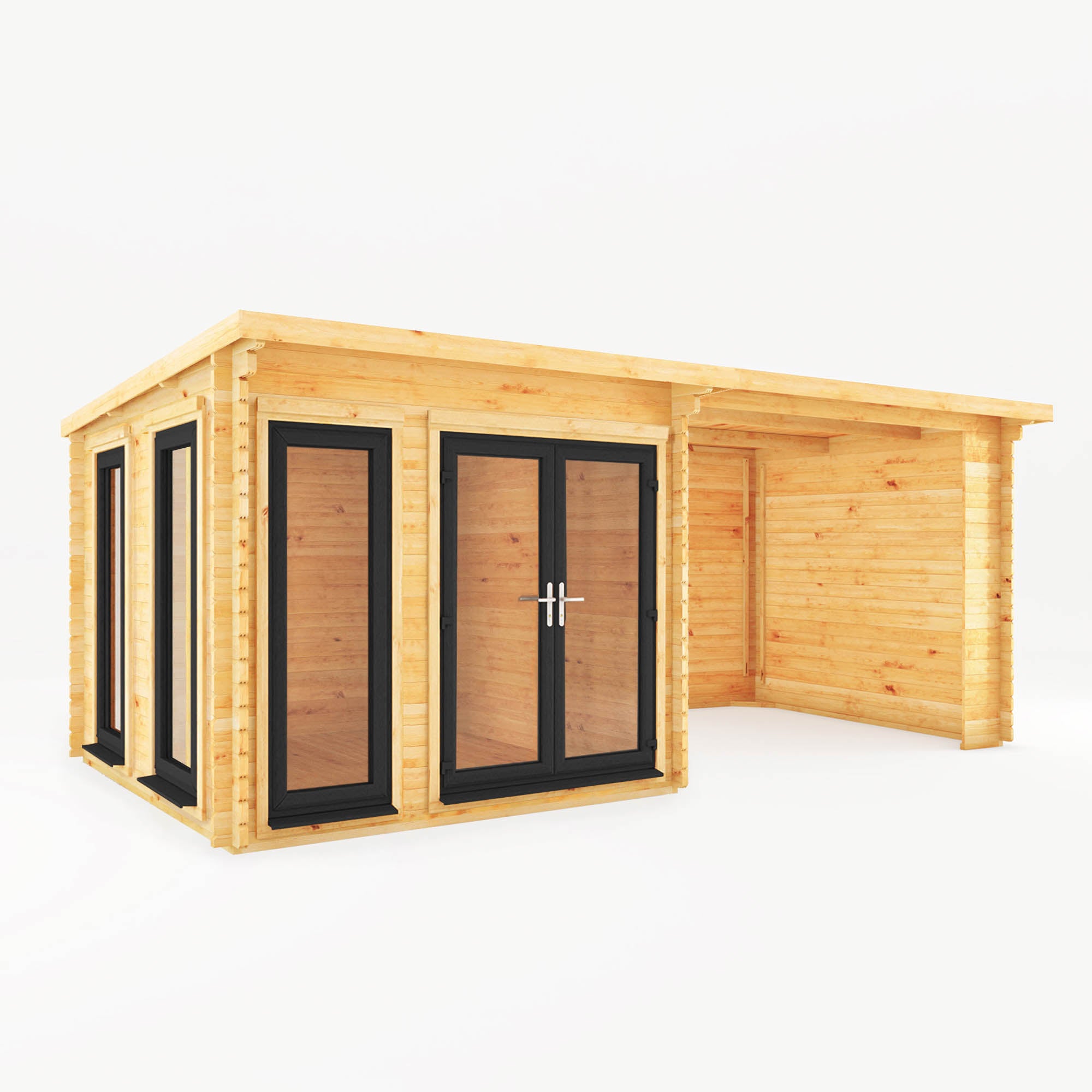 6m x 3m Studio Pent Log Cabin with Patio Area - UPVC Anthracite
