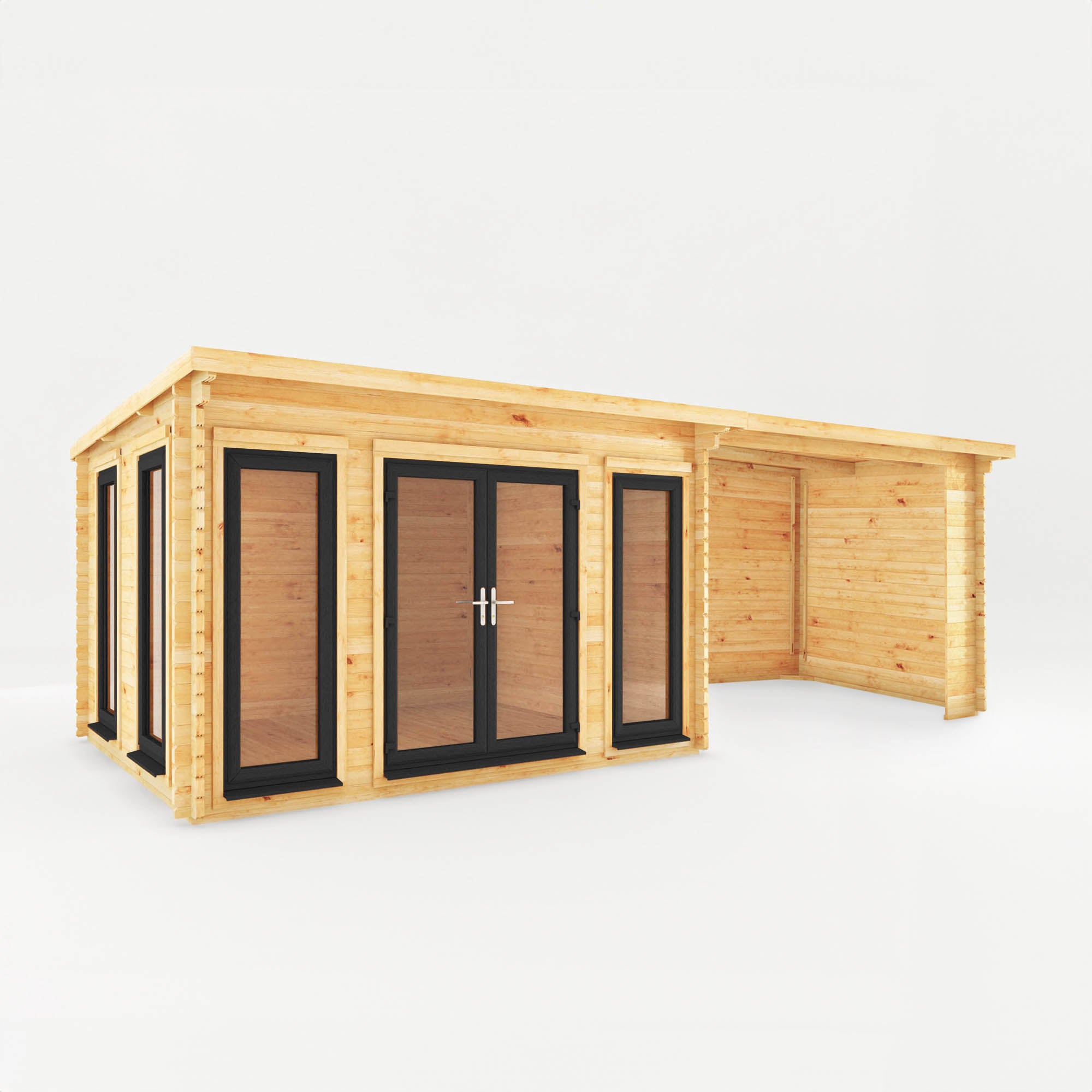 7m x 3m Studio Pent Log Cabin with Patio Area - UPVC Anthracite