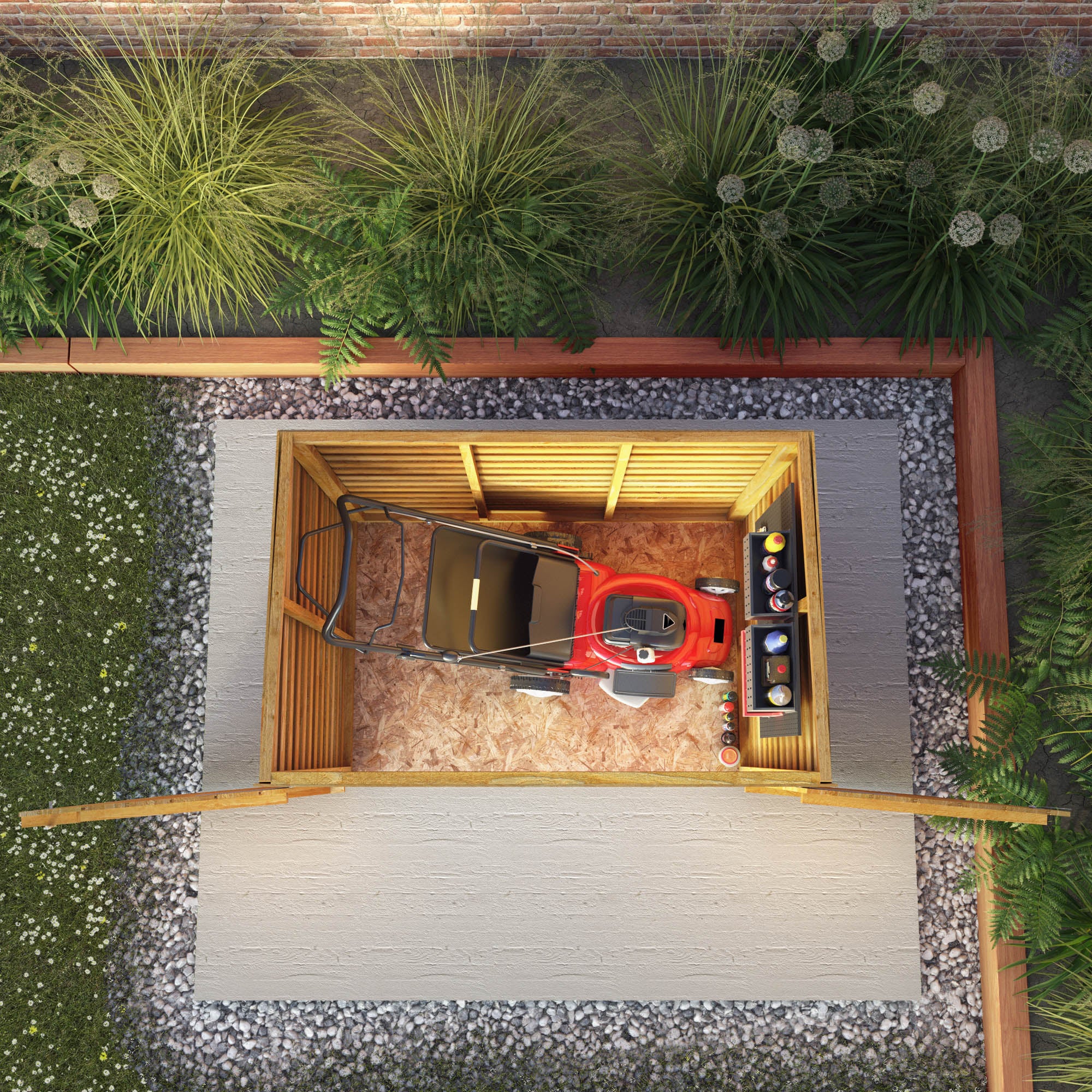 5 x 3 Overlap Double Door Wooden Garden Mower Store