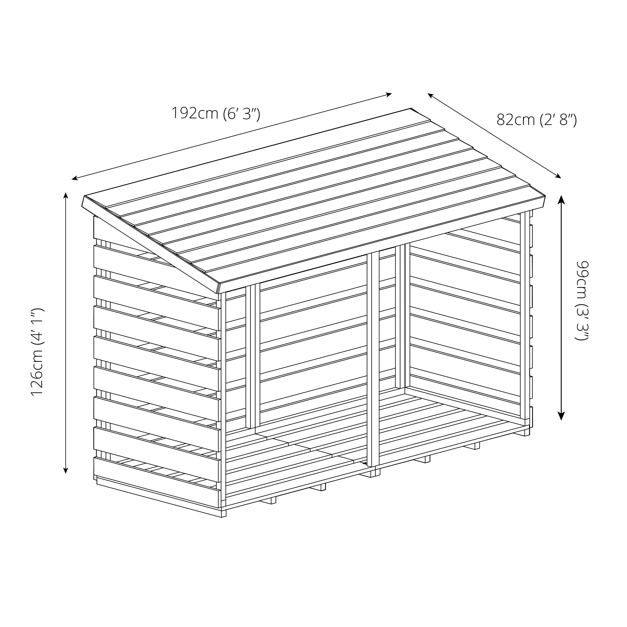 6ft x 3ft Pressure Treated Wooden Double Log Store