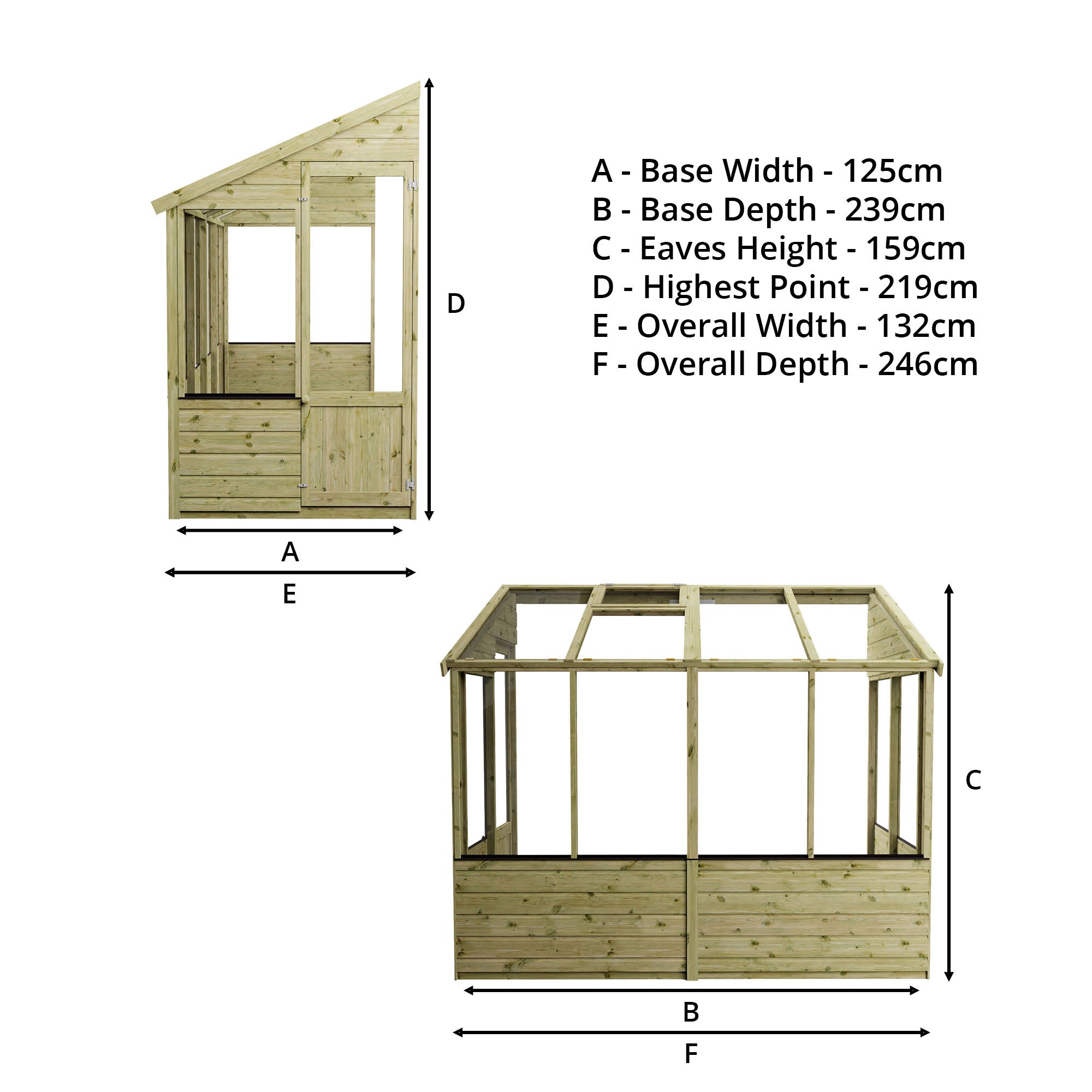 8 x 4 Evesham Lean-to Pent Wooden Greenhouse