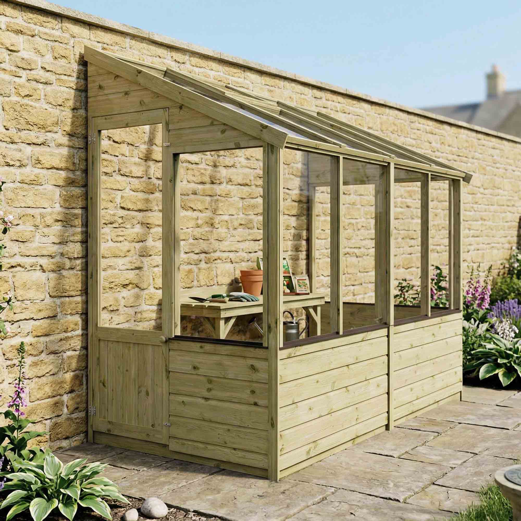 8 x 4 Evesham Lean-to Pent Wooden Greenhouse