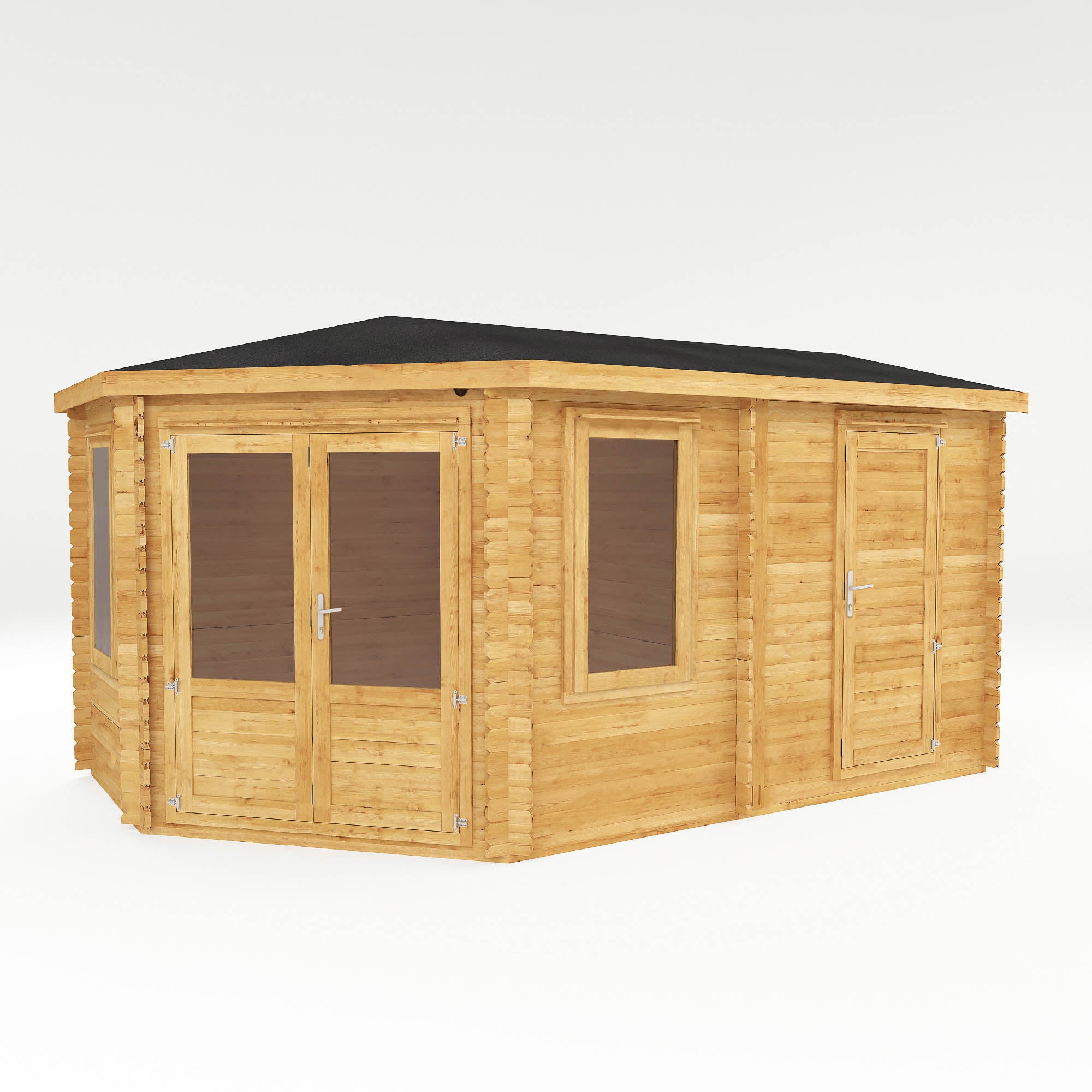 5m x 3m Corner Lodge Log Cabin With Side Shed