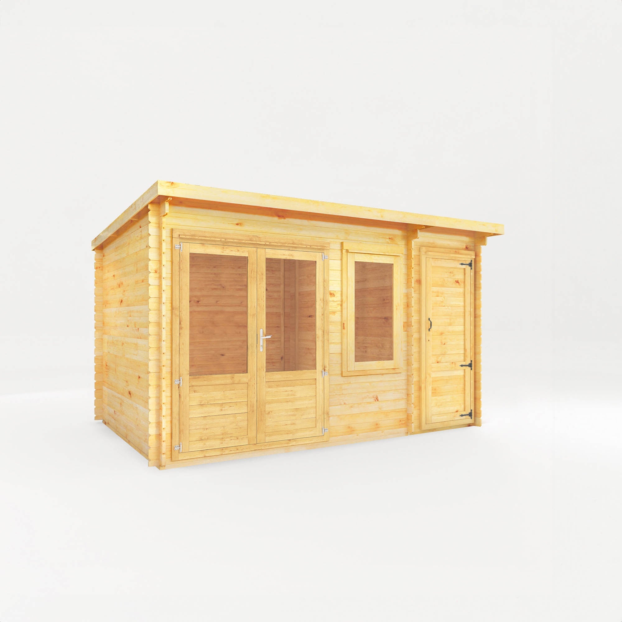 4.1m x 3m Elite Pent Log Cabin With Side Shed - 28mm