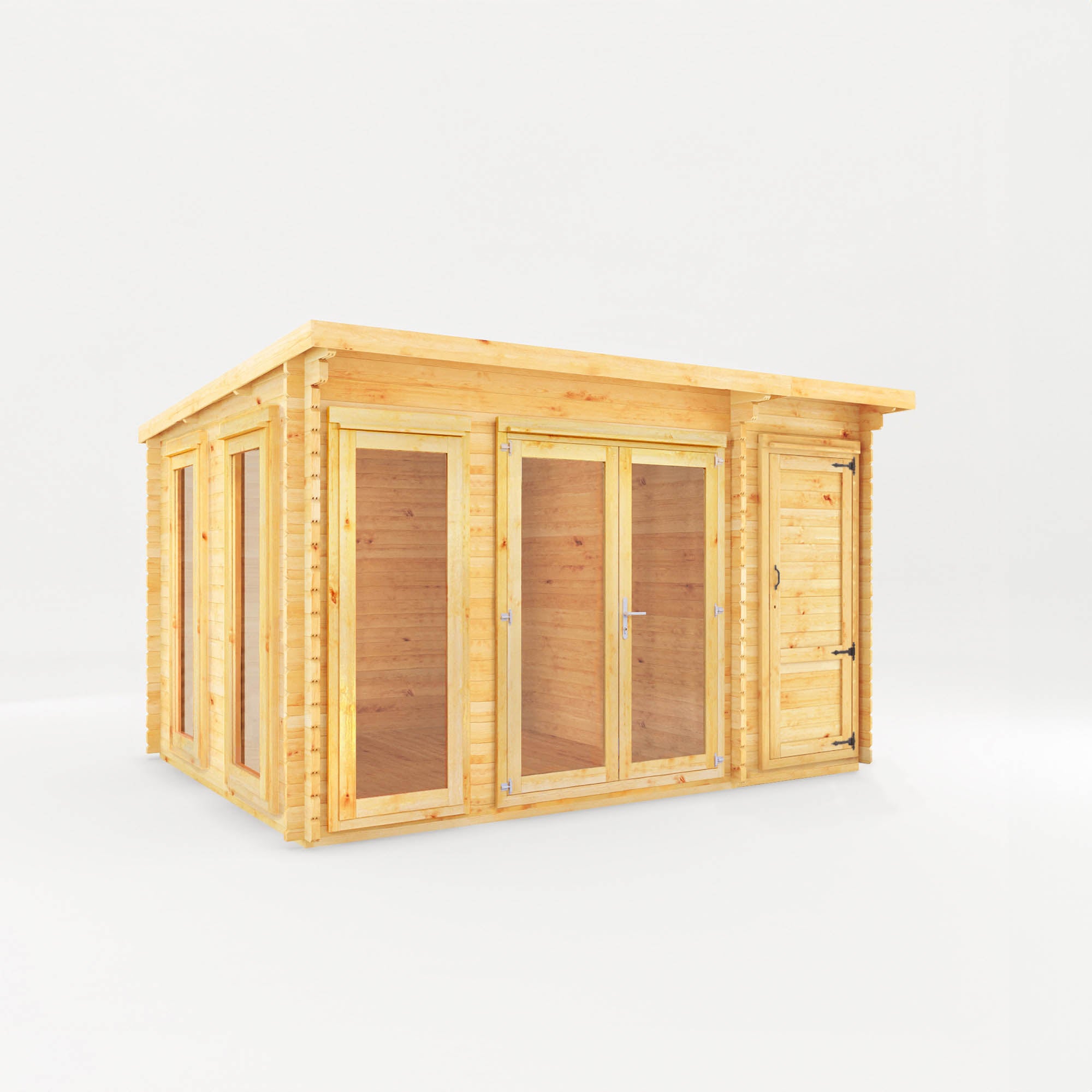 4.1m x 3m Studio Pent Log Cabin with Side Shed