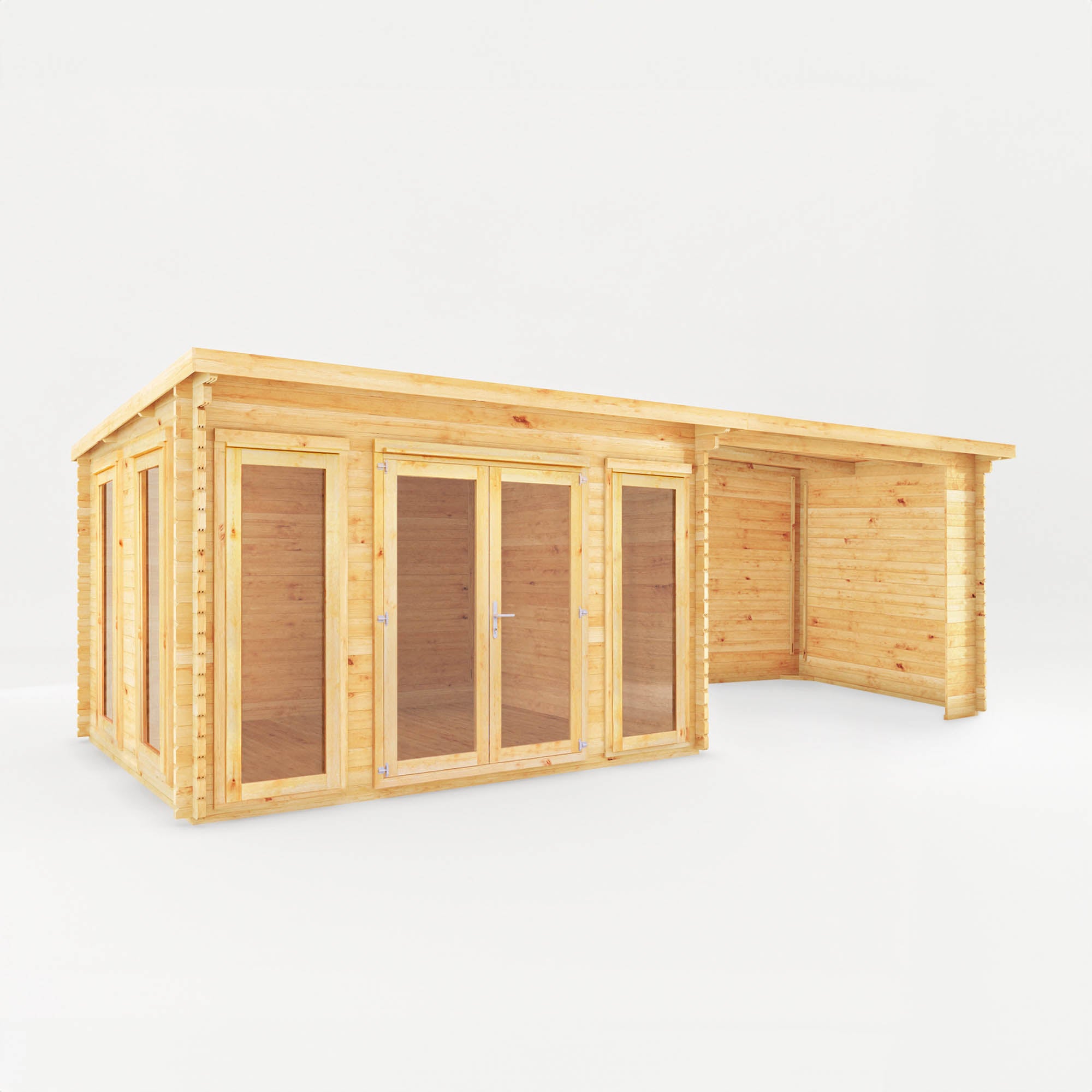 7m x 3m Studio Pent Log Cabin with Patio Area