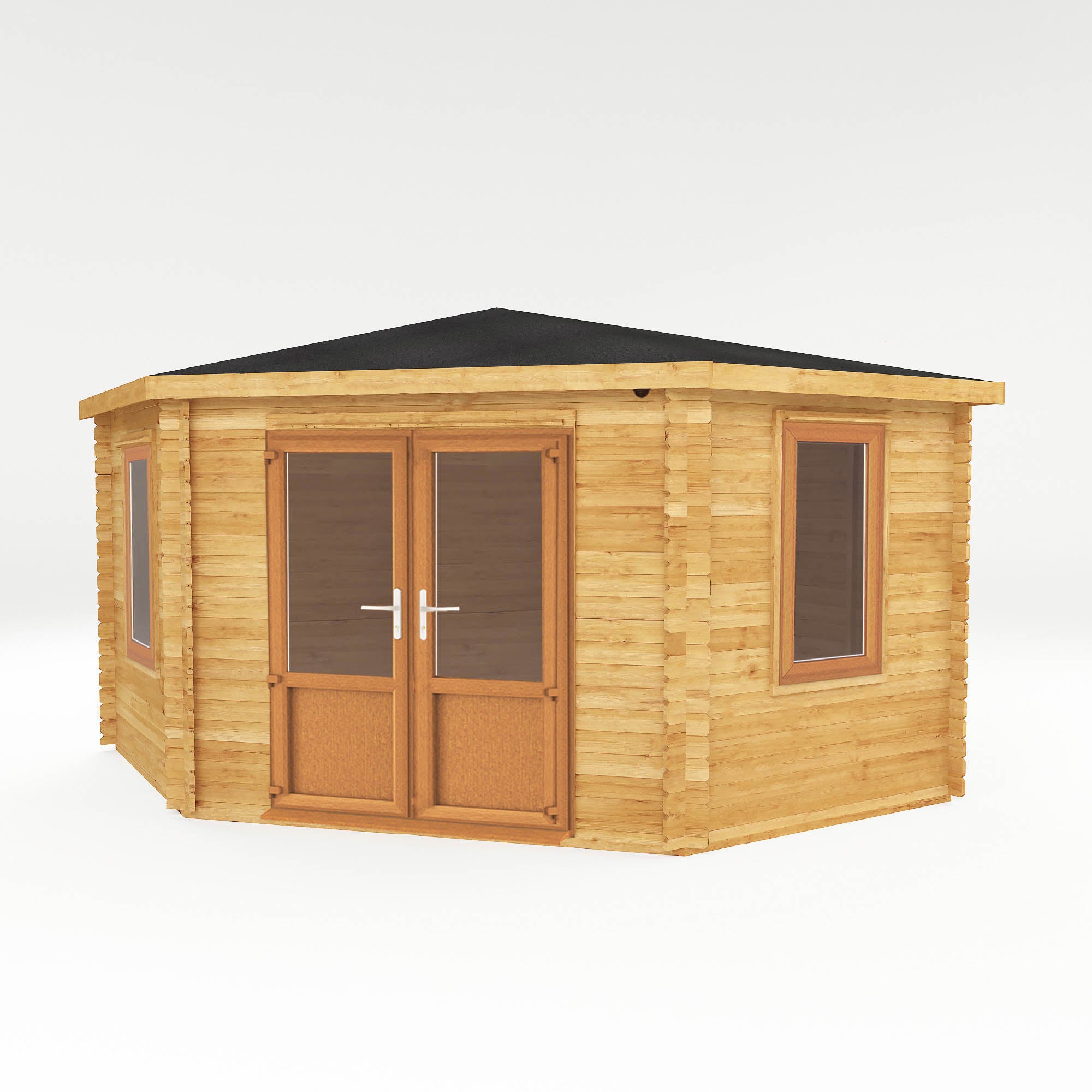 4m x 4m Corner Log Cabin - UPVC Oak