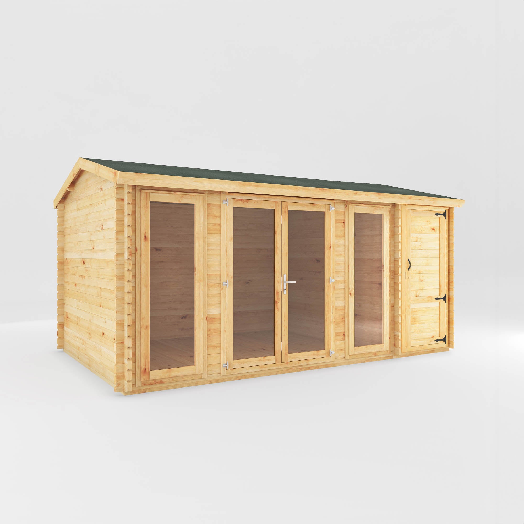 5.1m x 3m Home Office Studio Log Cabin with Side Shed