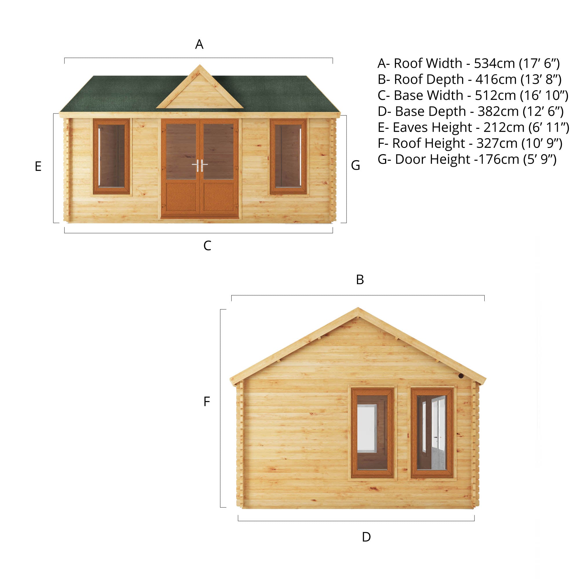 5.3m x 4m Clock Tower Log Cabin - UPVC Oak