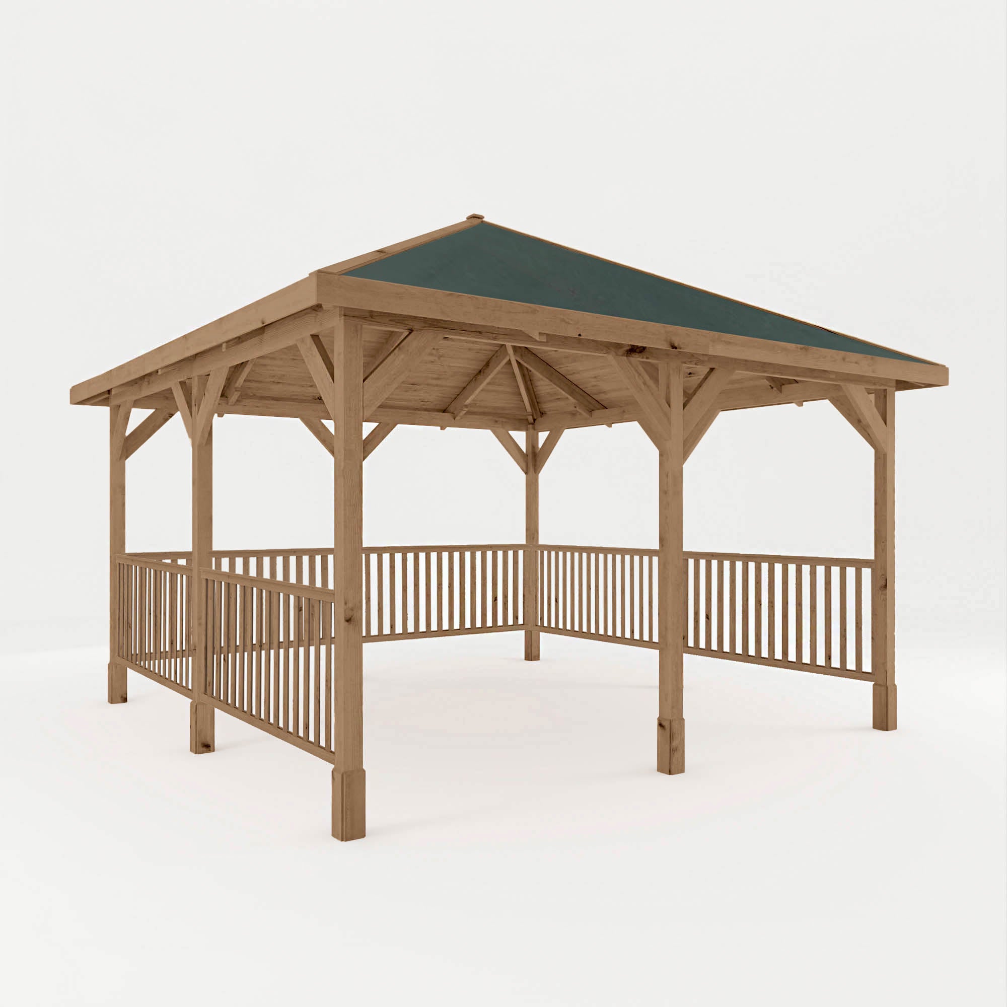 4m x 4m Pressure Treated Gazebo with Roof and Framed Rails