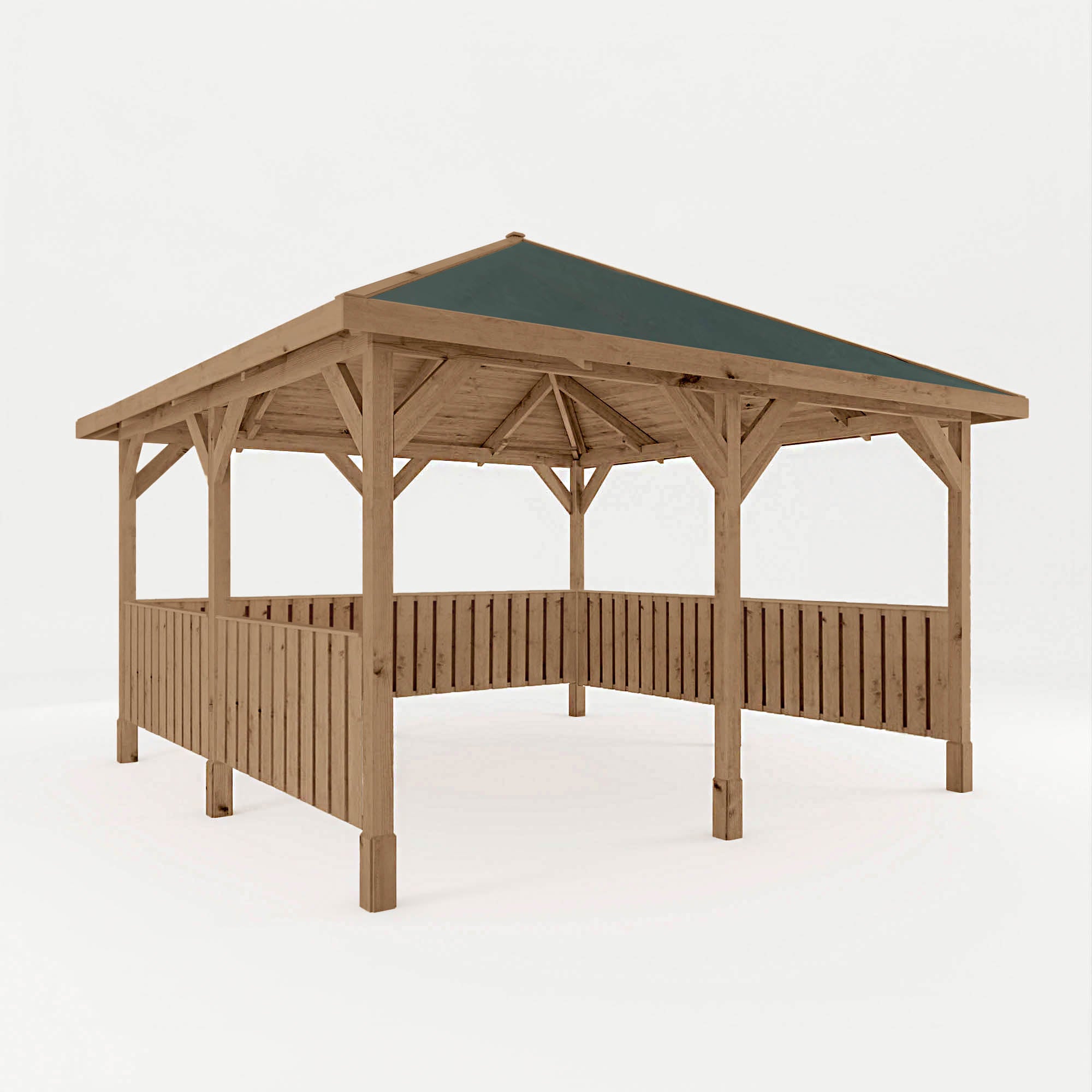 4m x 4m Pressure Treated Gazebo with Roof and Vertical Rails