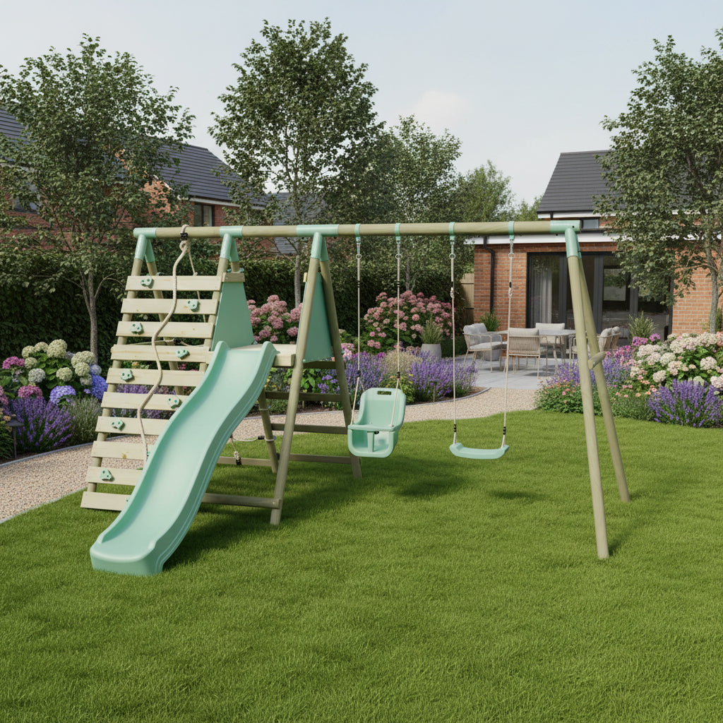 Double Swing with Baby Seat, Slide & Climbing Wall