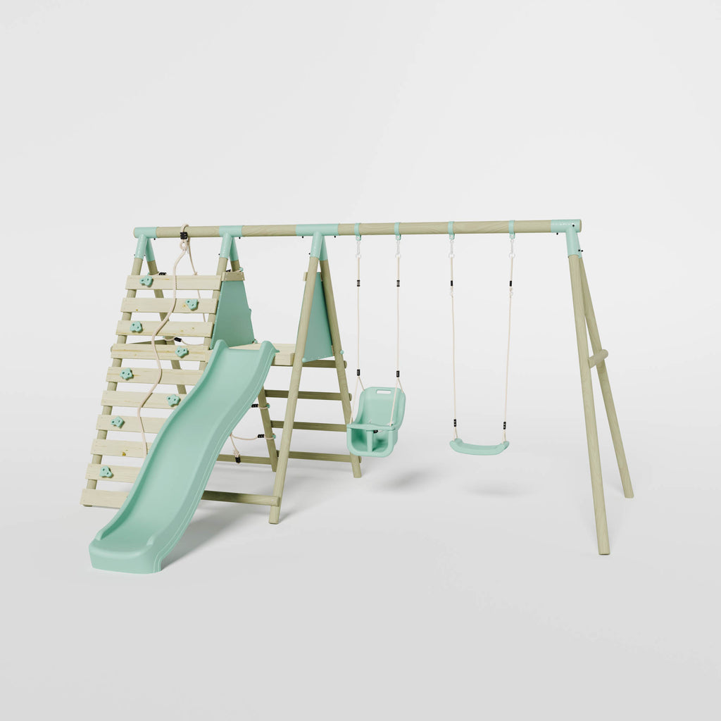 Double Swing with Baby Seat, Slide & Climbing Wall