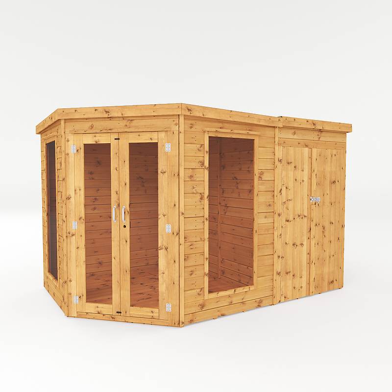 11 x 7 Wooden Corner Summerhouse with Side Shed