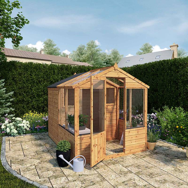 8 x 6 Tongue and Groove Combi Greenhouse and Wooden Storage Shed