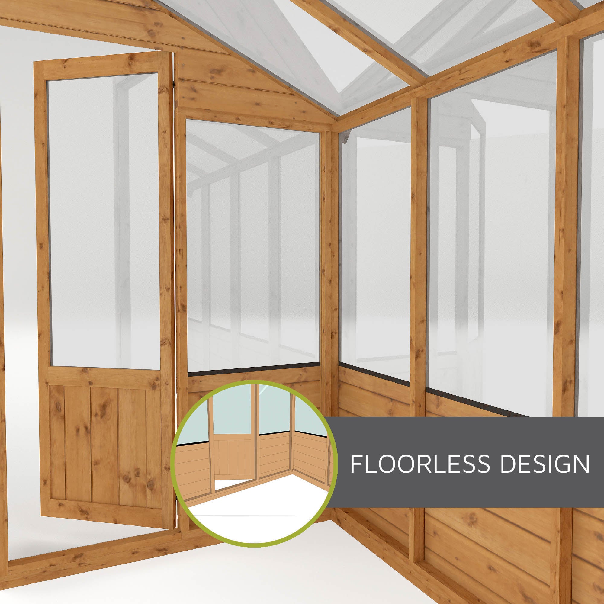 8 x 4 Evesham Lean-to Pent Wooden Greenhouse