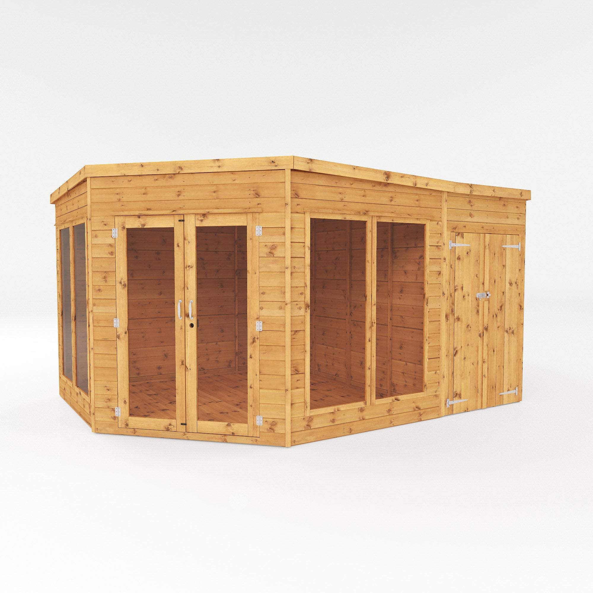 13 x 9 Wooden Corner Summerhouse with Side Shed