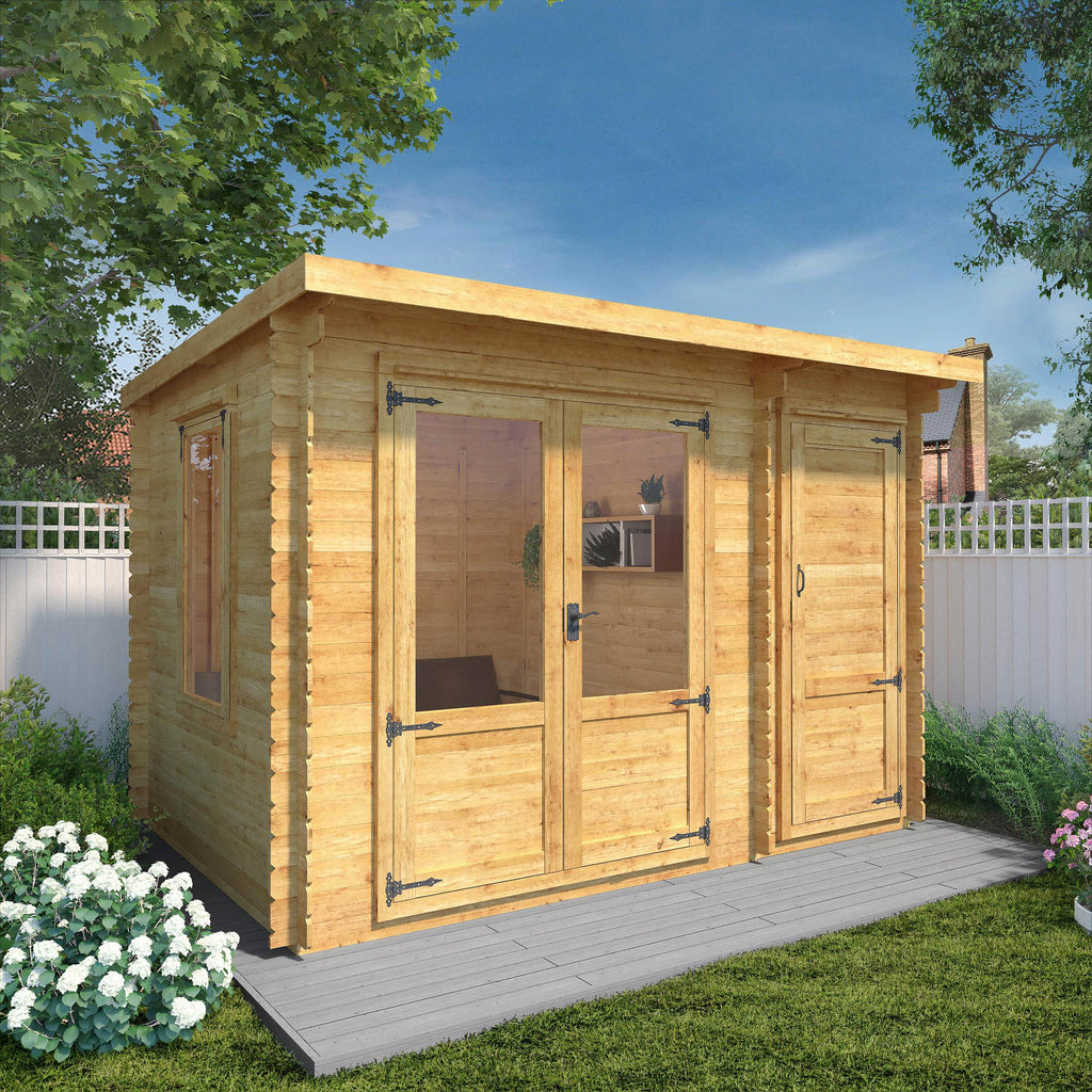 3.5m x 2.4m Pent Log Cabin with Side Shed