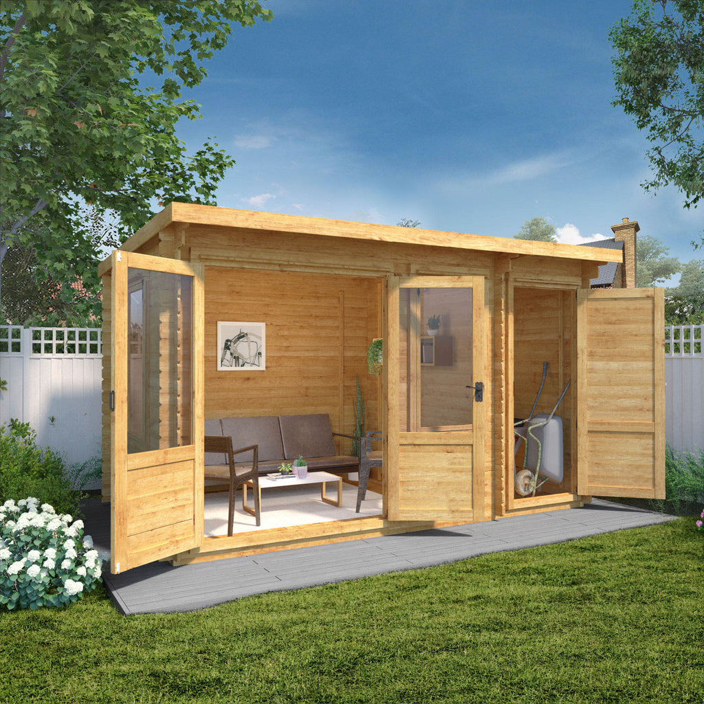 4.1m x 2.4m Pent Log Cabin with Side Shed
