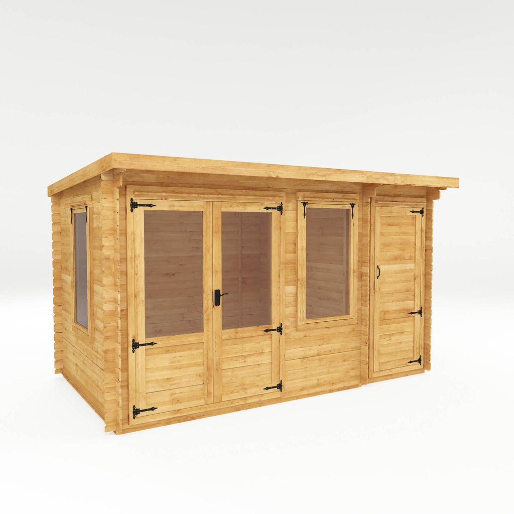 4.1m x 2.4m Pent Log Cabin with Side Shed