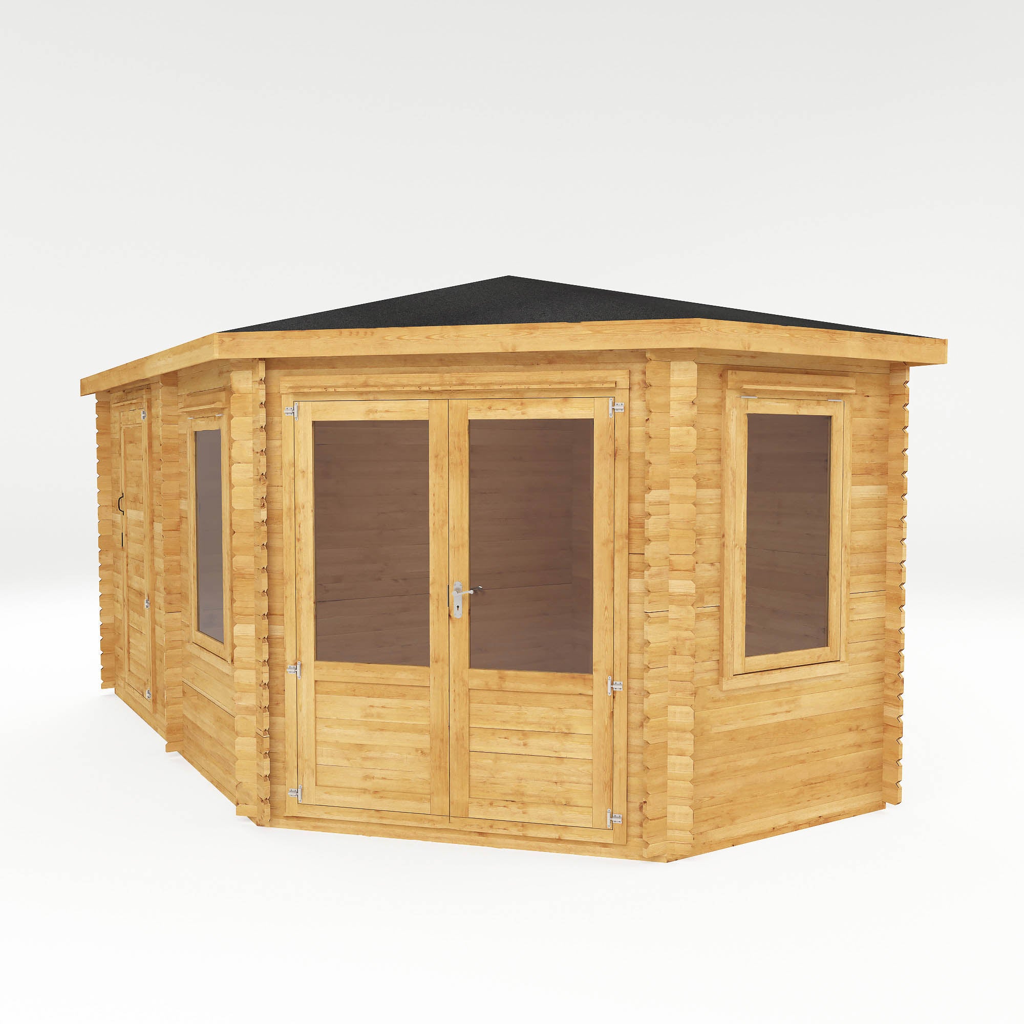 5m x 3m Corner Lodge Plus-Right Sided Log Cabin